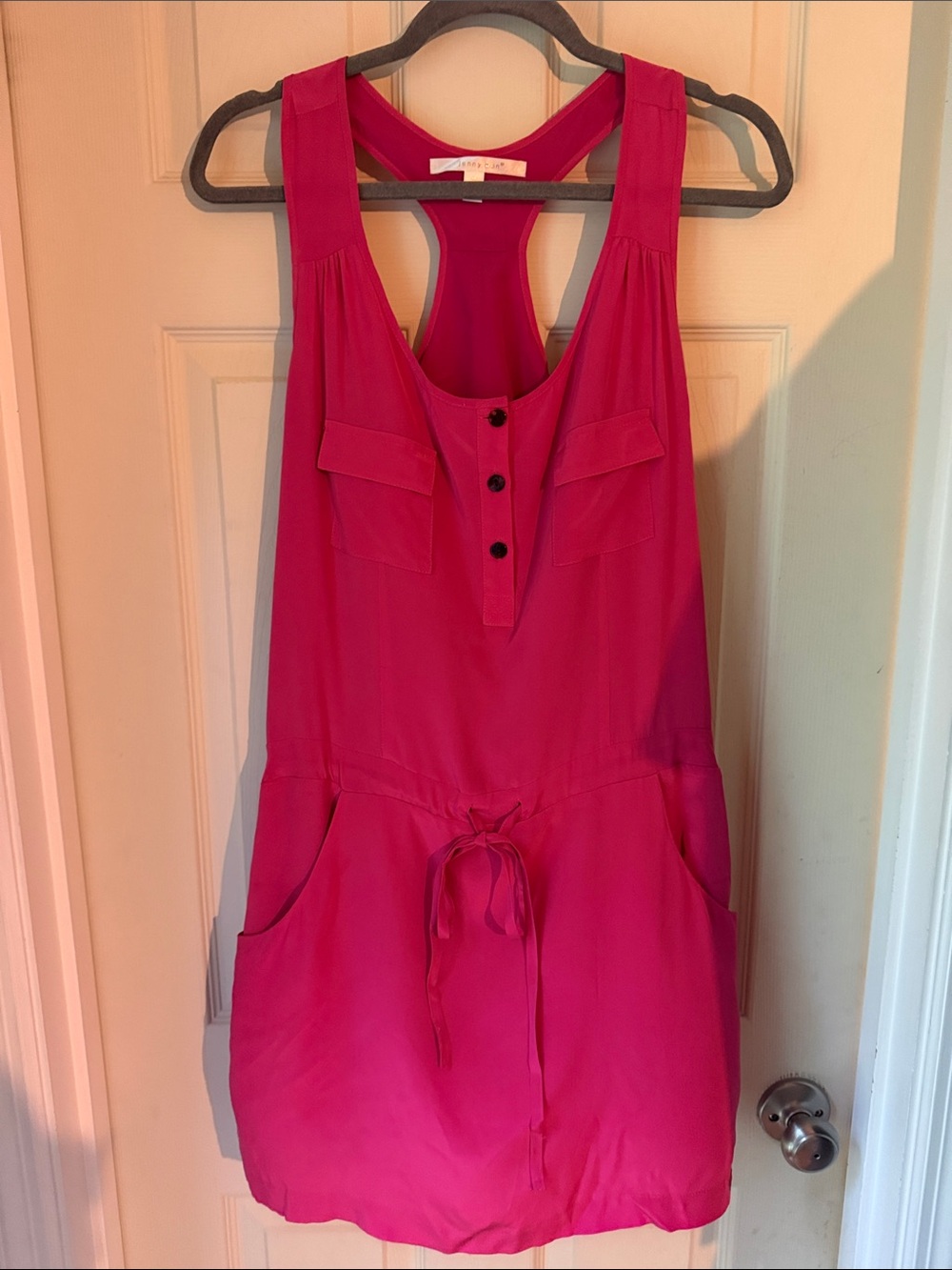 Hot Pink Racerback Women’s Bodysuit Dress with Drawstring Waist